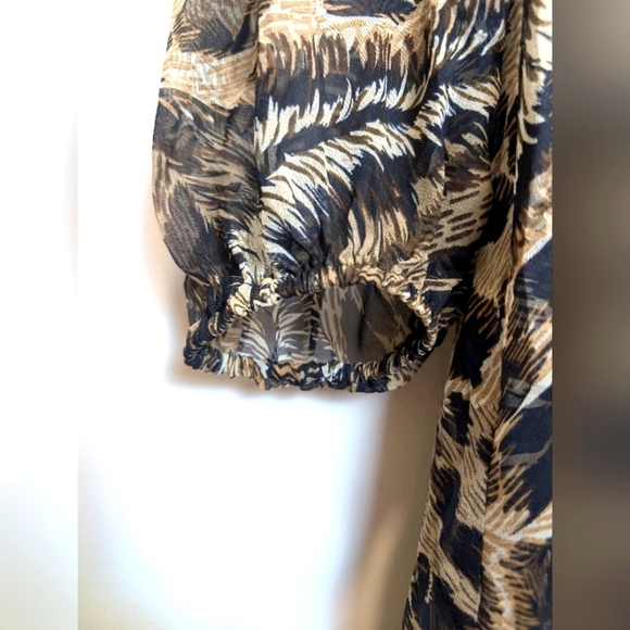 Boston Proper Vintage Silk Sheer Animal Print Beaded Waist Dress Size Medium - Picture 6 of 9